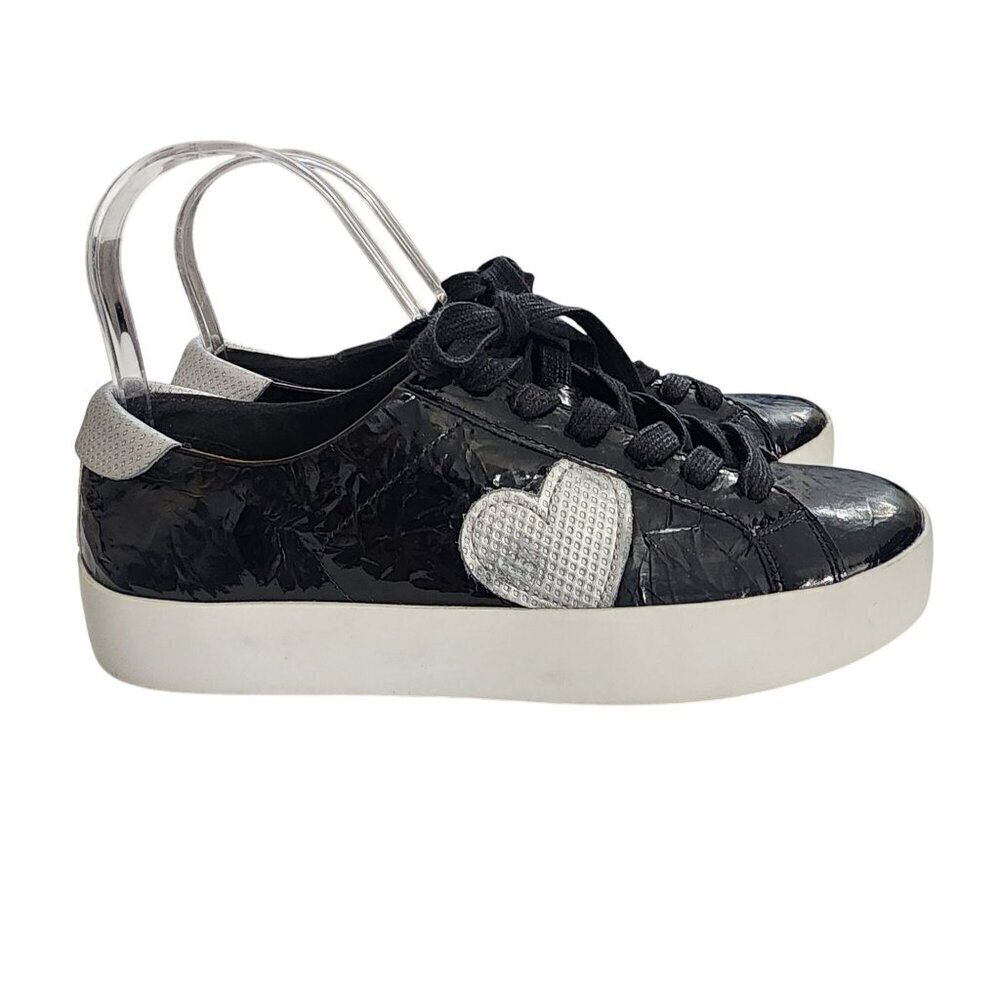 ED Ellen DeGeneres Eda-Gillen Lace-Up Leather Sneakers Black Silver 5.5